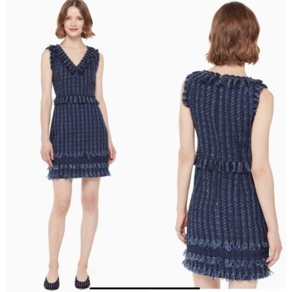 NEW Kate Spade Jasmeen Blue Metallic Wool Tweed Blend Sleeveless Dress Size 10 - Picture 9 of 9